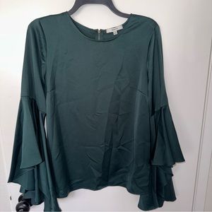 Emerald Green Satin Bell Sleeve Top